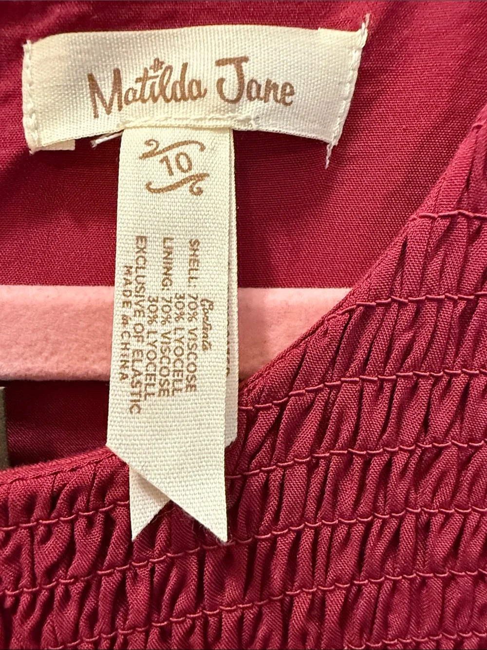 Matilda Jane Burgundy Amaranthos Smocked Tiered Long-Sleeve Dress